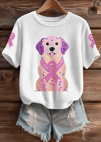 Kiana – Soft Knit T-Shirt with Pink Ribbon