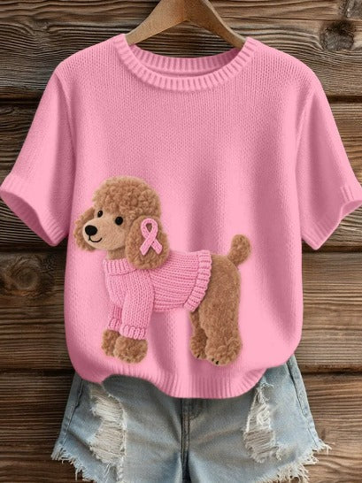 Kiana – Soft Knit T-Shirt with Pink Ribbon