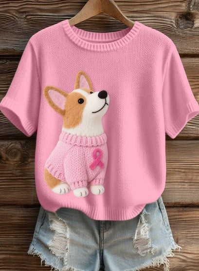 Kiana – Soft Knit T-Shirt with Pink Ribbon