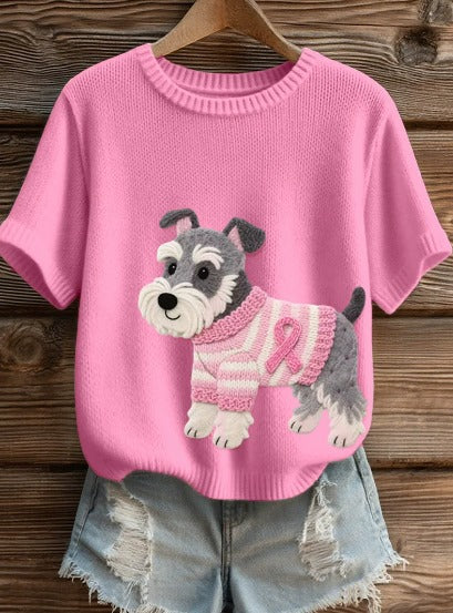 Kiana – Soft Knit T-Shirt with Pink Ribbon