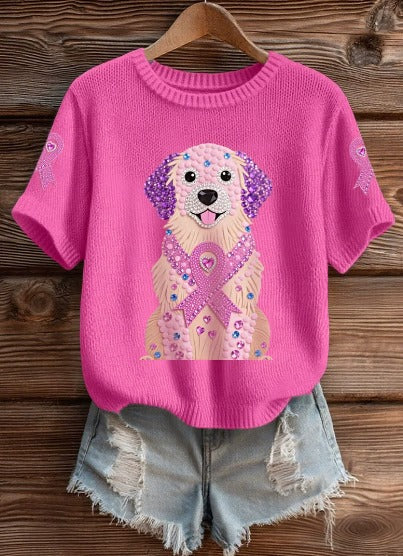 Kiana – Soft Knit T-Shirt with Pink Ribbon