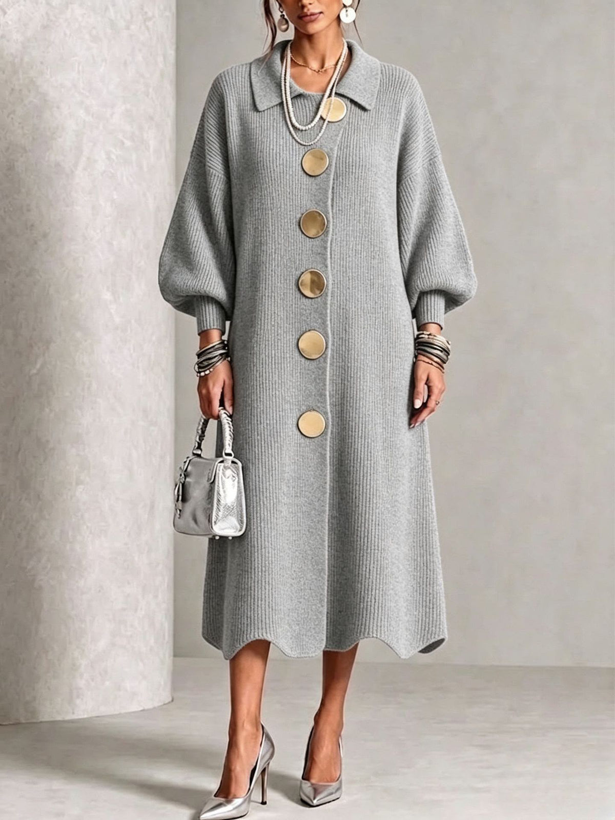 Morgan - Elegant Button Knit Dress