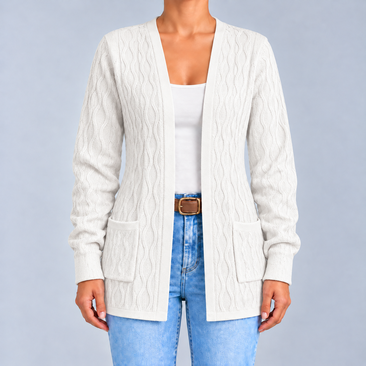 Skylar – Textured Open-Front Cardigan with Pockets