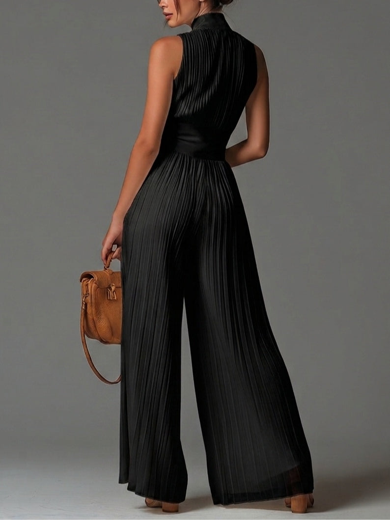 Nicole - Black Wide-Leg Chiffon Jumpsuit