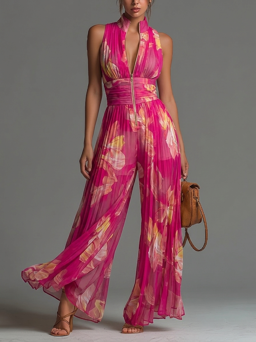 Gianna - Fuchsia Floral Chiffon Jumpsuit