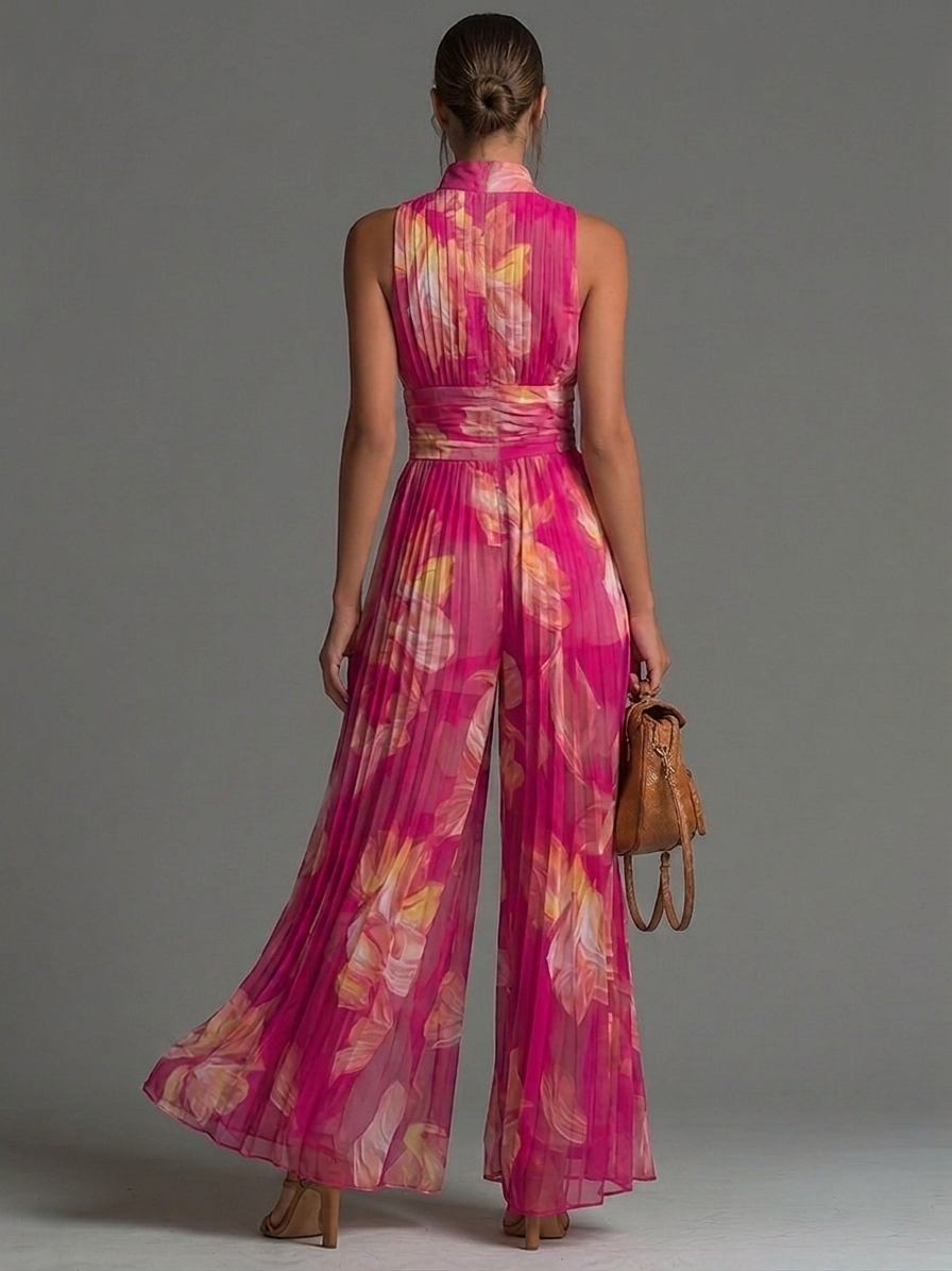 Gianna - Fuchsia Floral Chiffon Jumpsuit