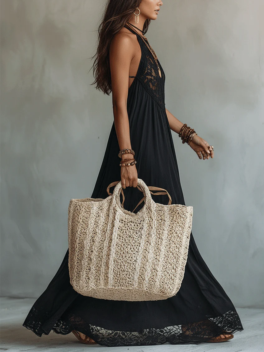 Jennie - Bohemian Black Sleeveless Lace-Trimmed Maxi Dress