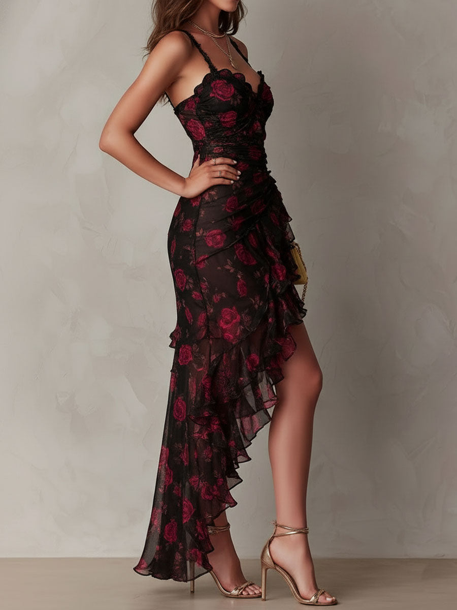 Deborah - Ruffled Floral Mesh Dress