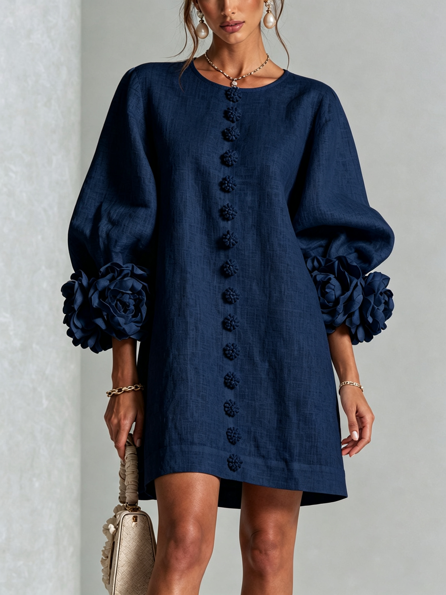 Imarie - Floral Cuff Mini Dress