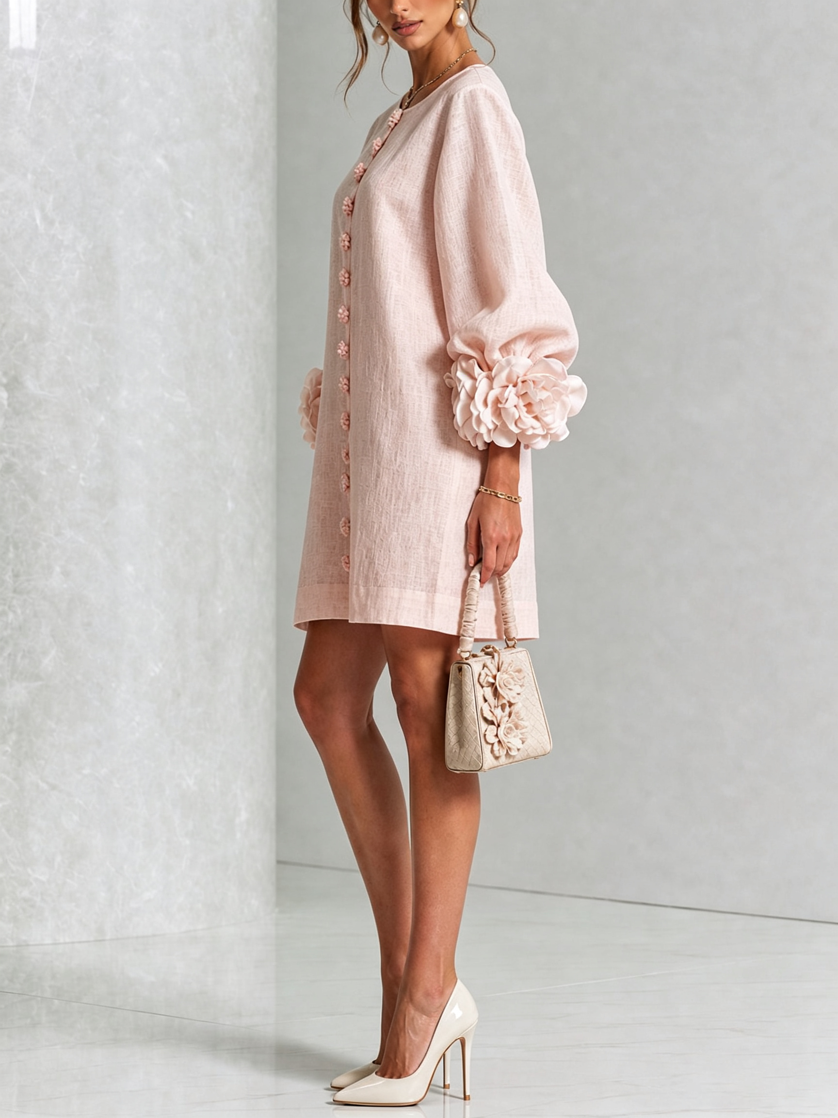 Imarie - Floral Cuff Mini Dress
