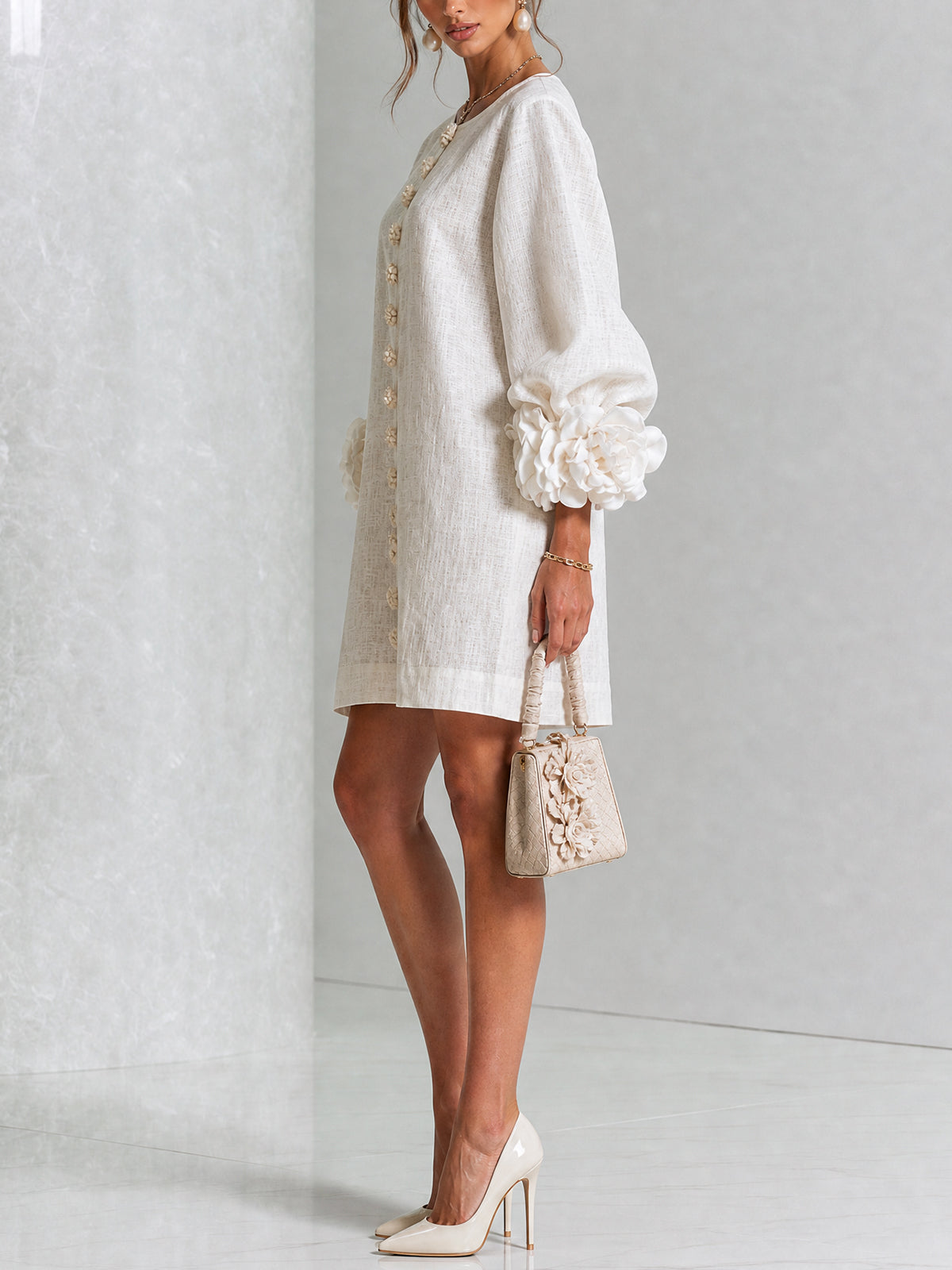 Imarie - Floral Cuff Mini Dress