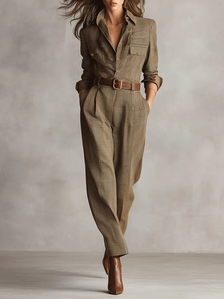 Chienna – Elegant Tweed Utility Jumpsuit