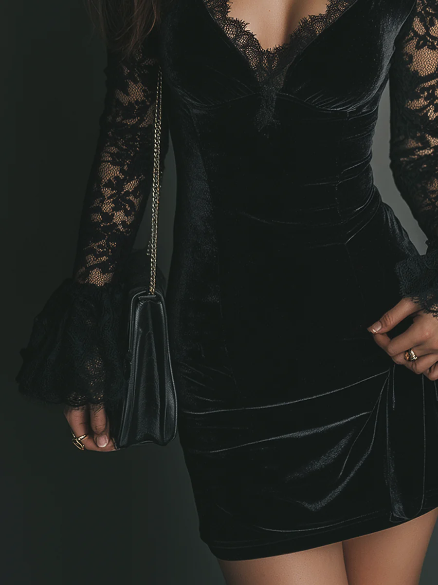 Vanie – Velvet and Lace Mini Dress
