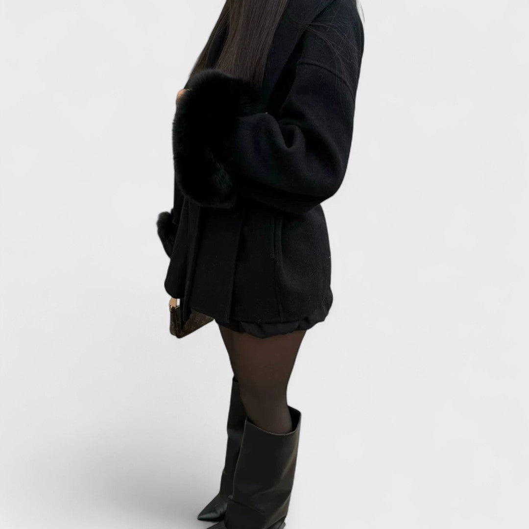 Catriona – Elegant Wool Coat with Faux Fur Details