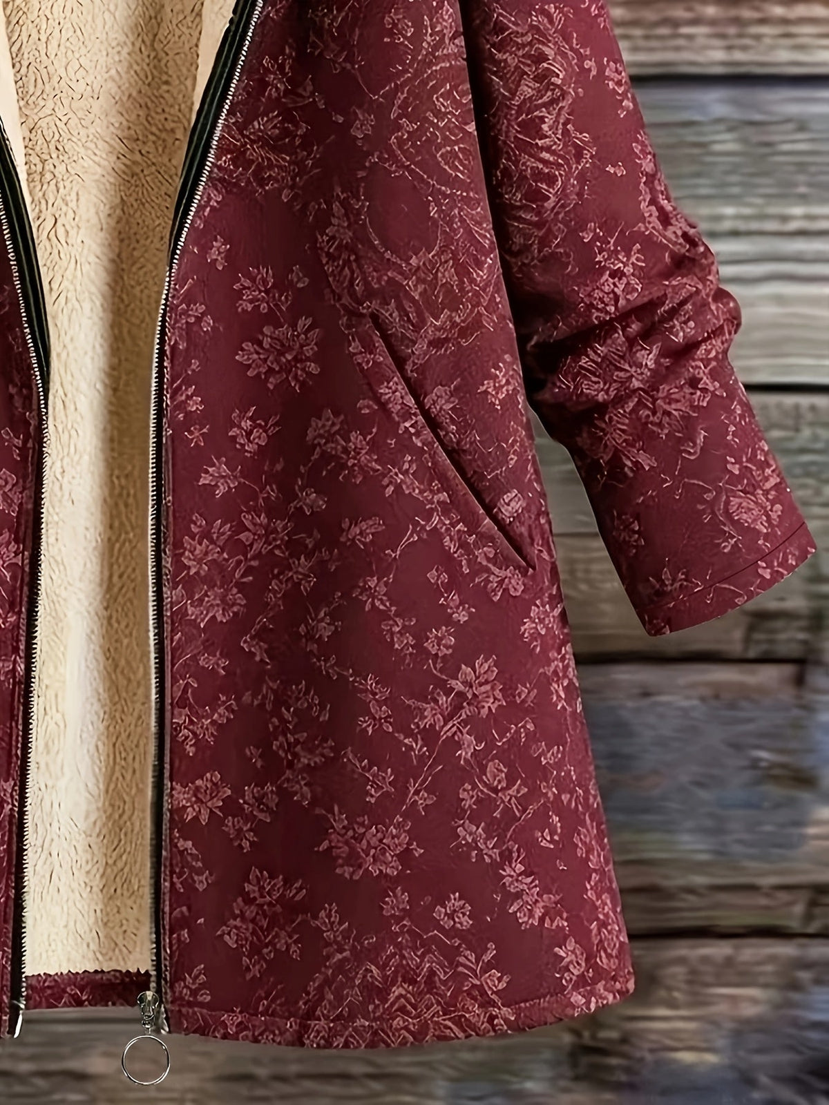 Nina – Fleece-Lined Floral Hooded Coat
