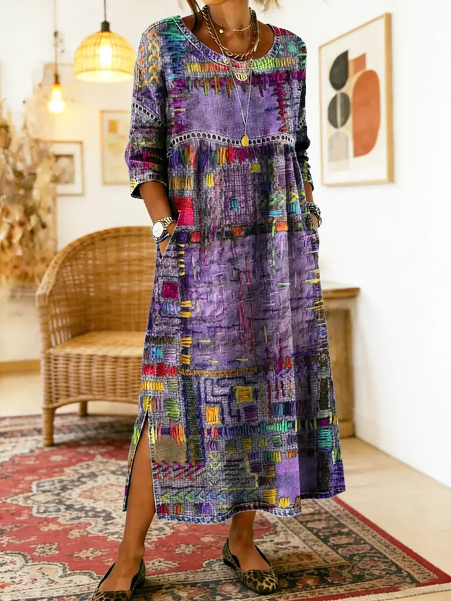 Jecka - Printed Dress with Ethnic Patchwork