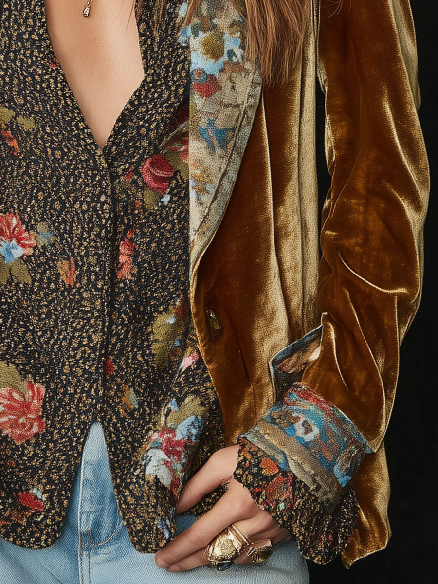 Marissa - Women’s Vintage Floral Print Patchwork Blazer