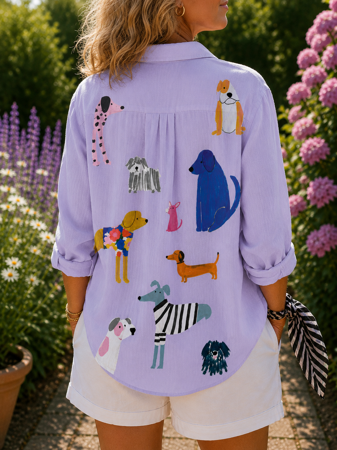 Biana - Playful Puppies Button-Up Blouse