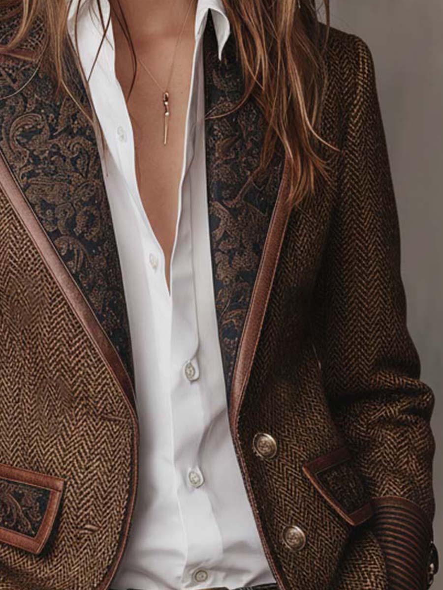 Alessia - Women's Herringbone Printed Panel Blazer