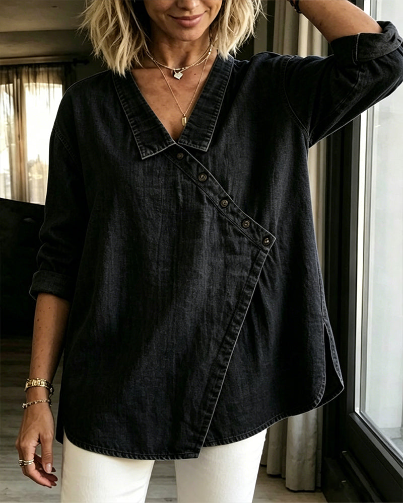 Veronica - Denim Button-Up Blouse