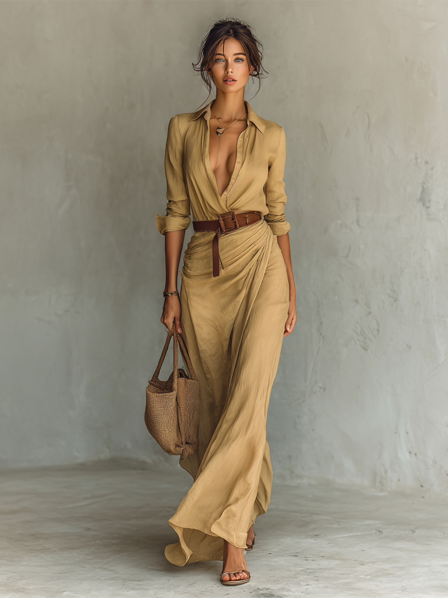 Conie – Long Maxi Dress with Lapel Collar