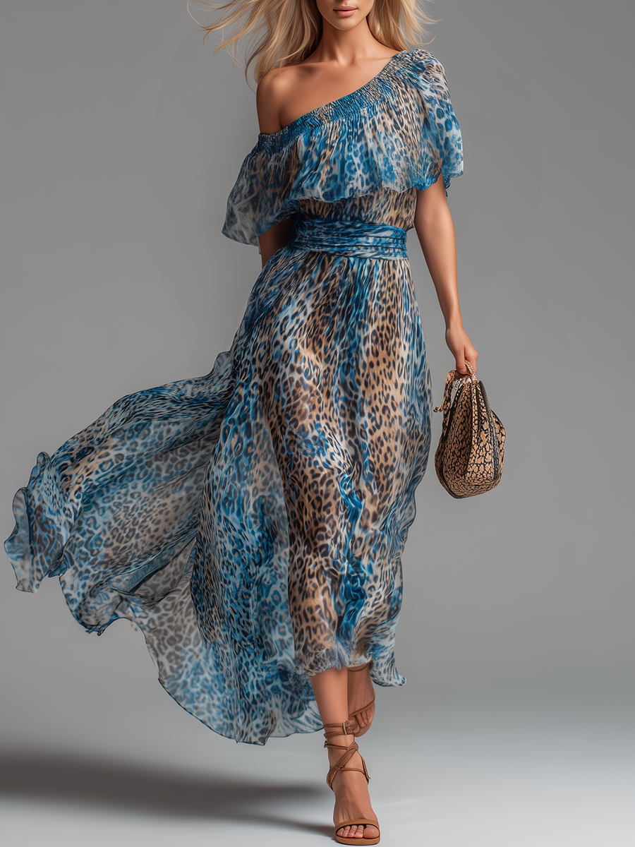 Larrie - Animal Print One-Shoulder Maxi Dress