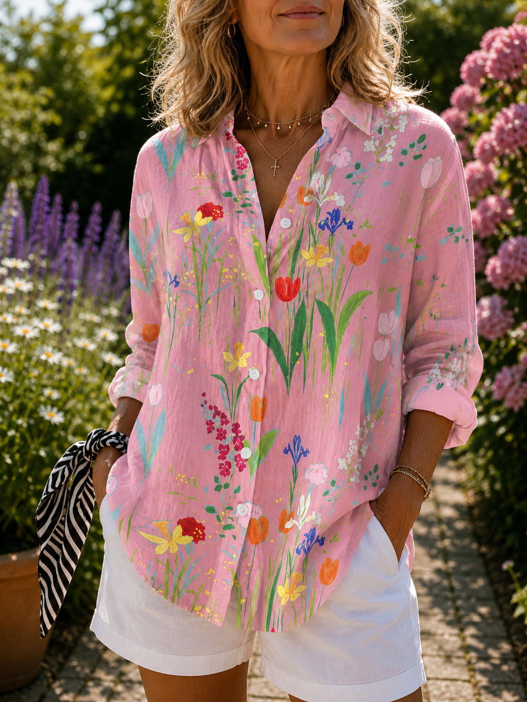 Meca - Spring Garden Button-Up Blouse