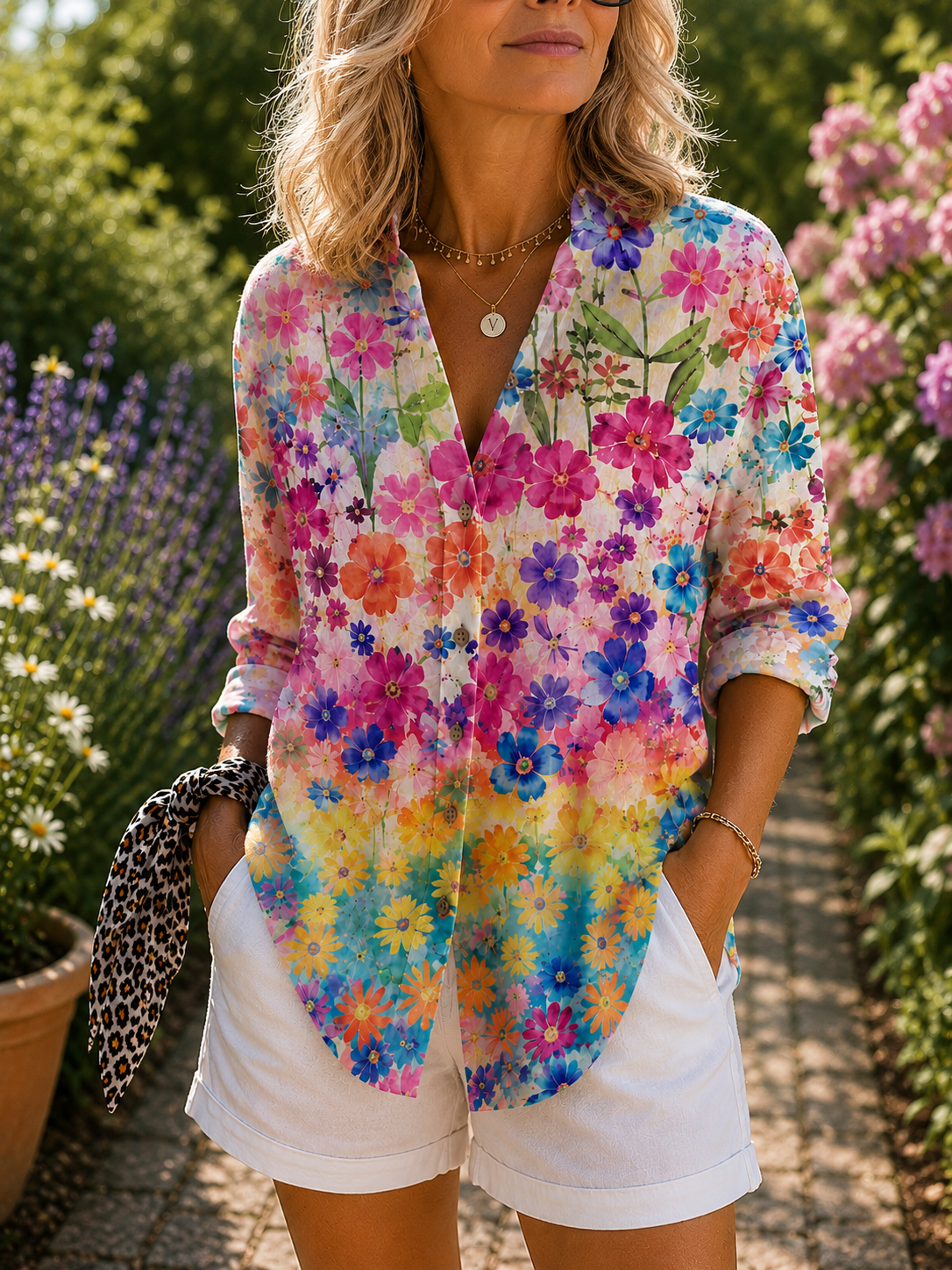 Ria - Vibrant Artistic Button-Up Blouse