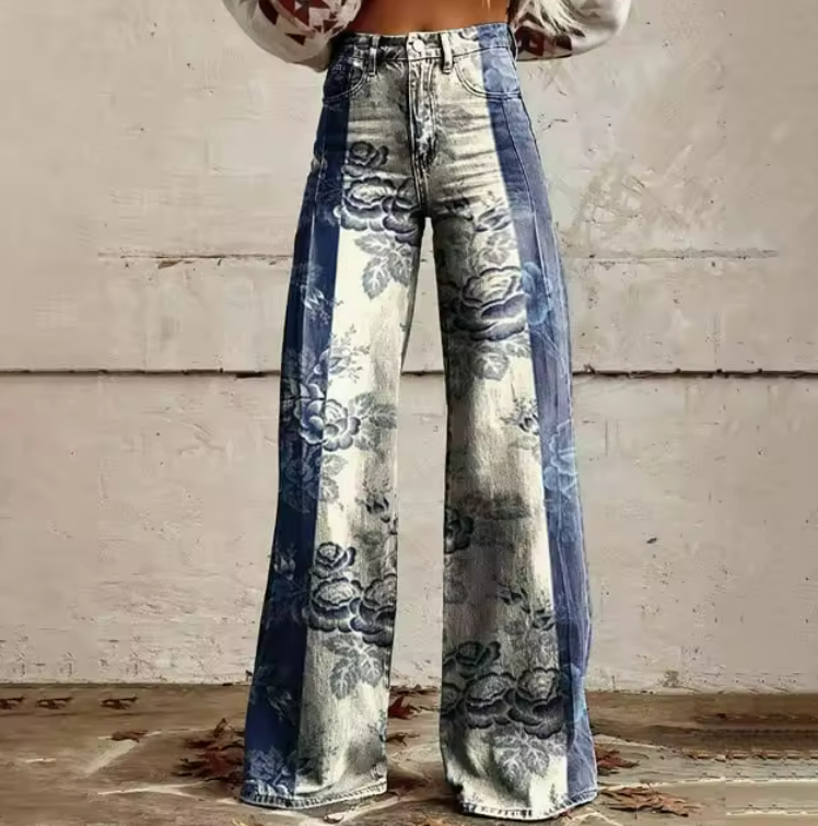 Victoria | Floral Patchwork Flared Jeans