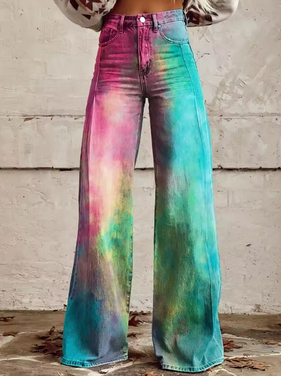 Zoey | Colorful Tie-Dye Wide-Leg Jeans