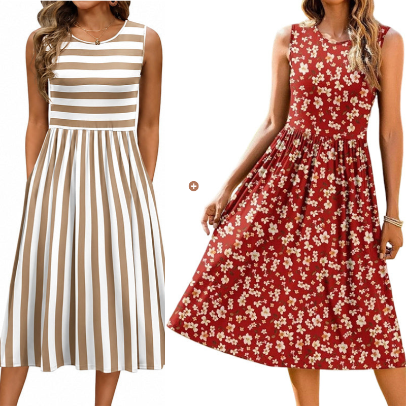 Donna – Striped Sleeveless Midi Dress