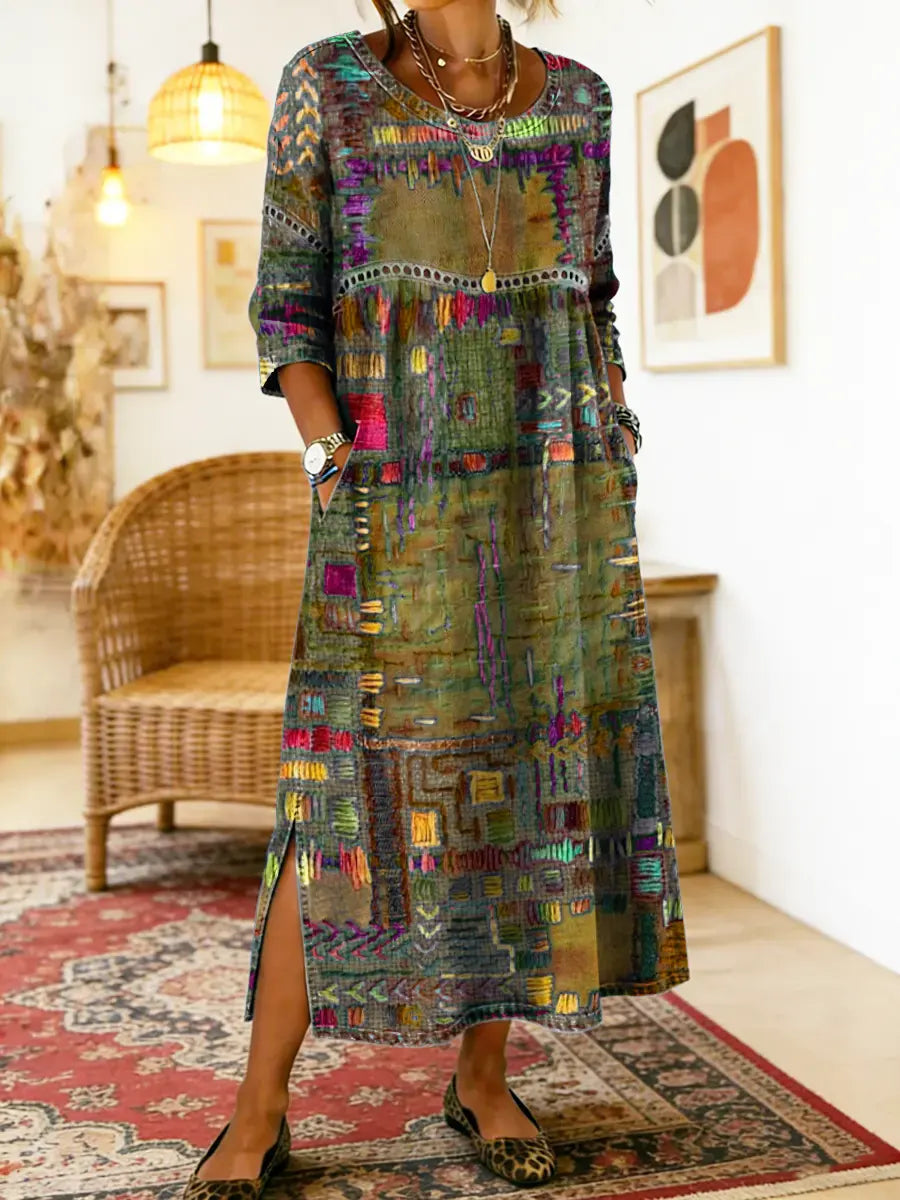 Jecka - Printed Dress with Ethnic Patchwork