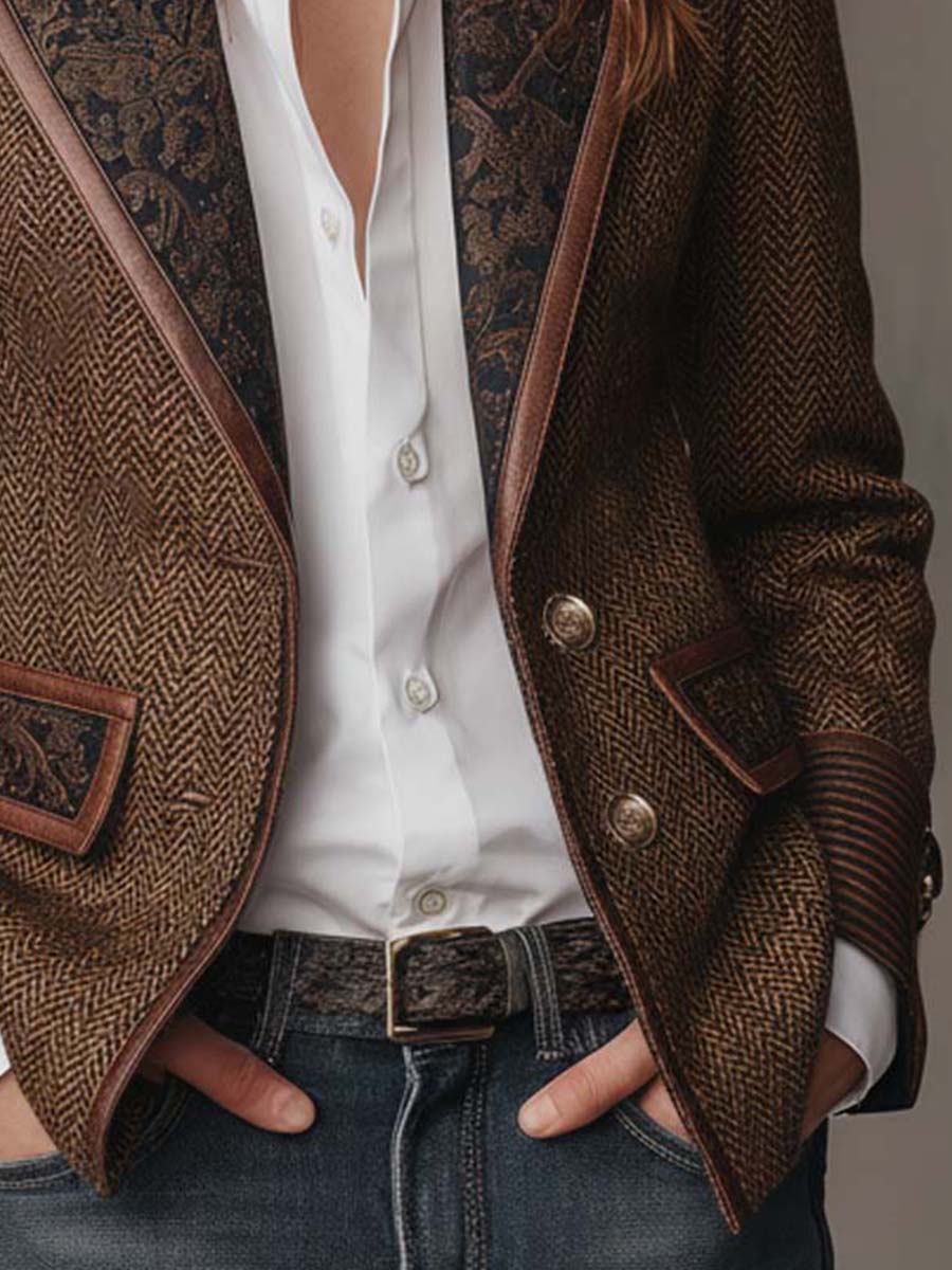 Alessia - Women's Herringbone Printed Panel Blazer