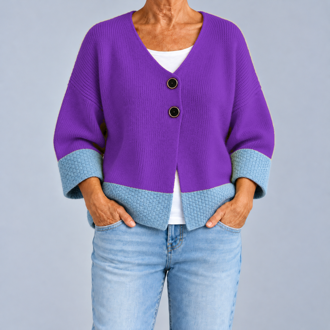 June – Two-Tone V-Neck Knit Cardigan