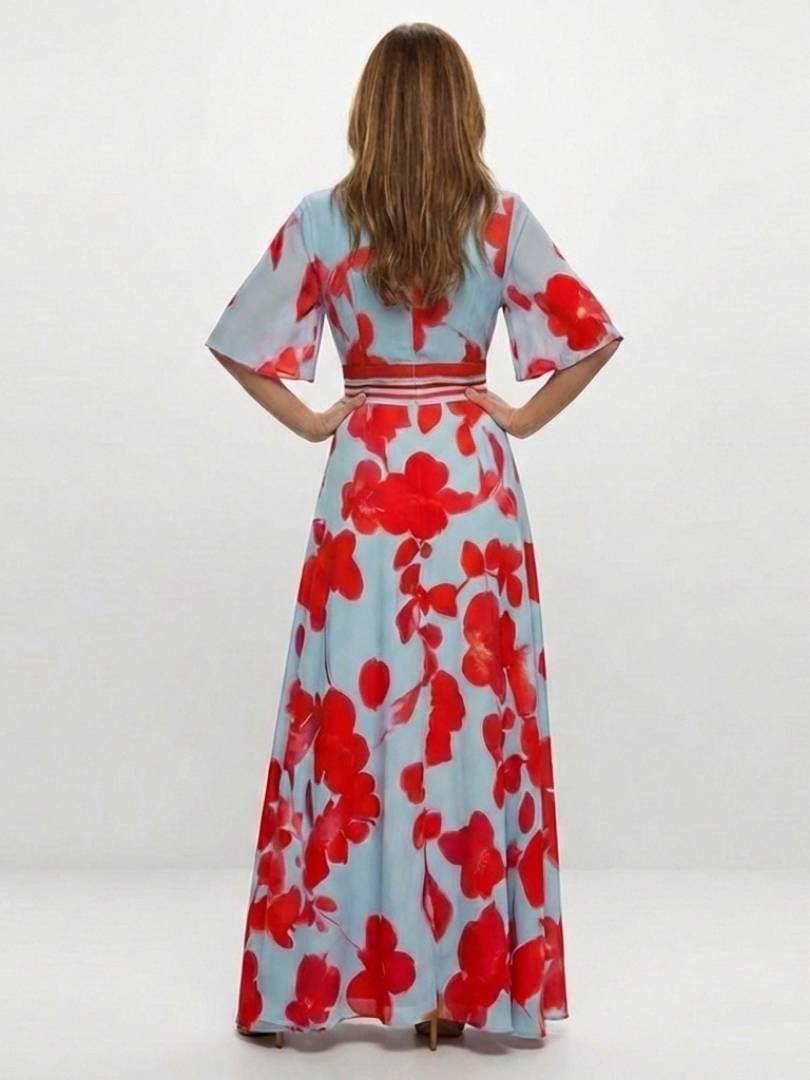 Coline - V-Neck Short Sleeve Floral Maxi Dress