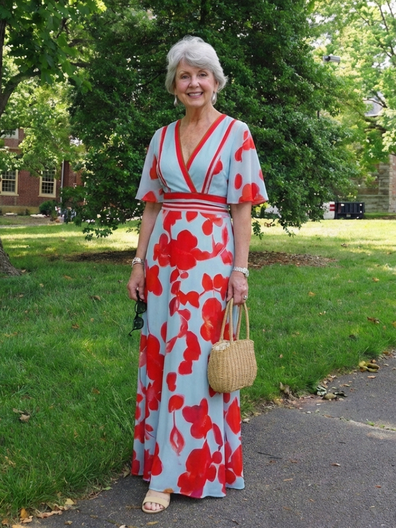 Coline - V-Neck Short Sleeve Floral Maxi Dress
