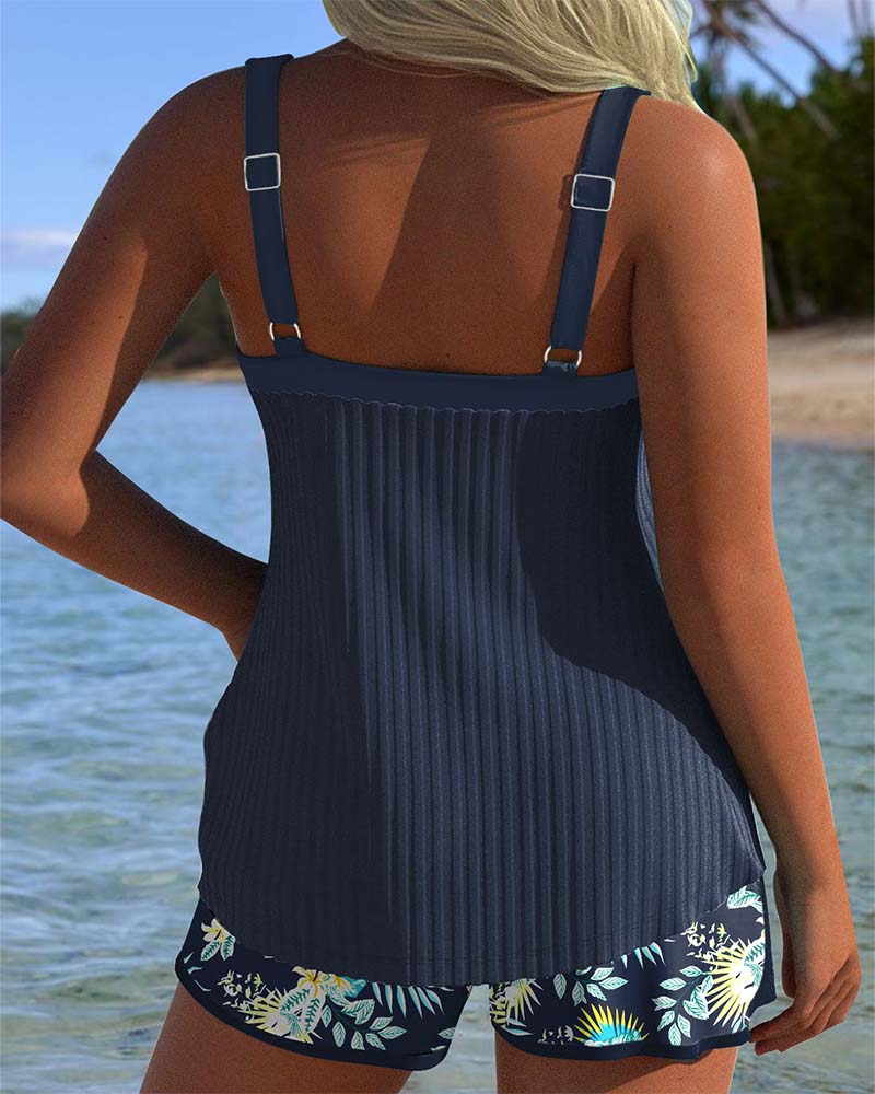 Rochel - Striped Two-Piece Tankini Set with Shorts