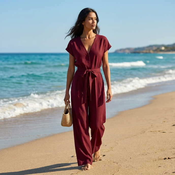 Marina - Flowing Belted Wide-Leg Jumpsuit