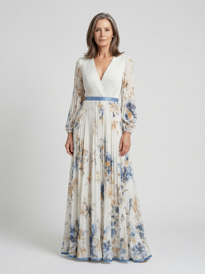 Lacey - Floral V-Neck Long Sleeve Maxi Dress