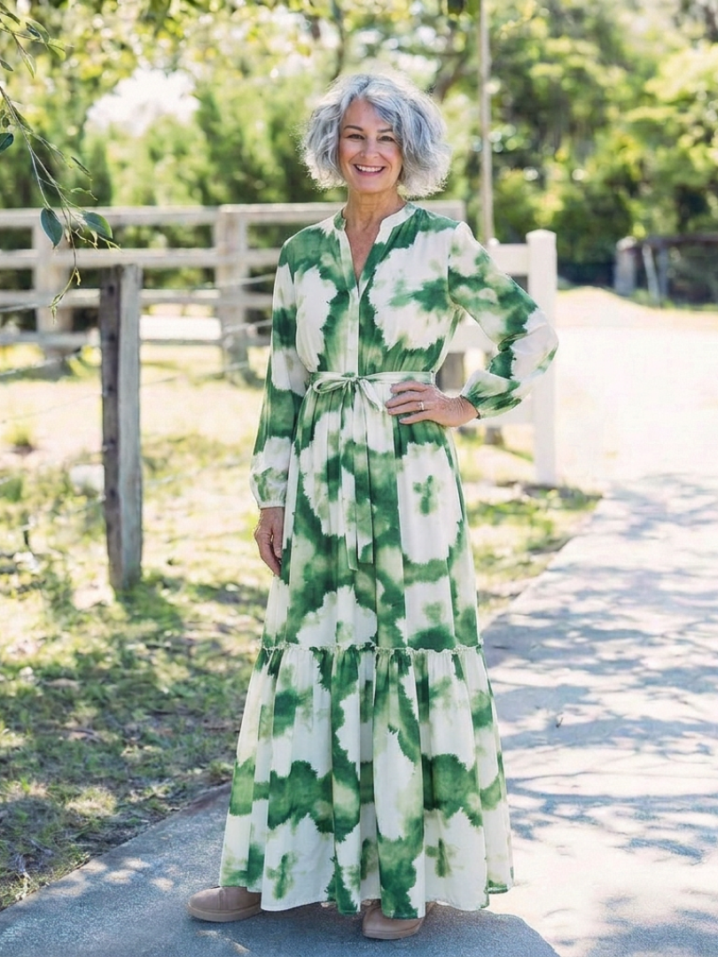 Bianca - Long Sleeve Waist-Knot Maxi Dress