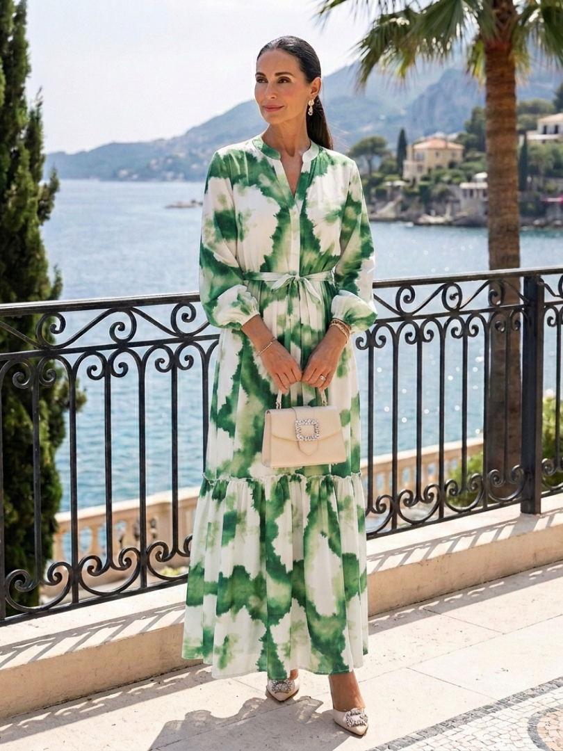 Bianca - Long Sleeve Waist-Knot Maxi Dress