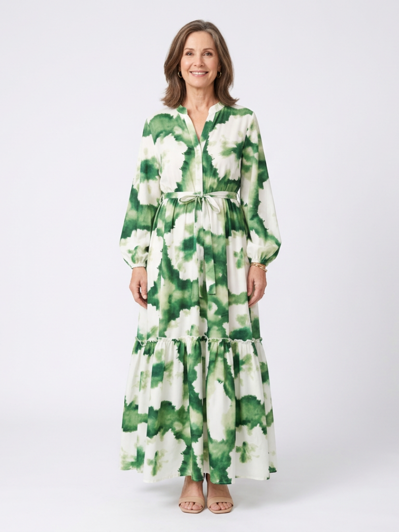 Bianca - Long Sleeve Waist-Knot Maxi Dress