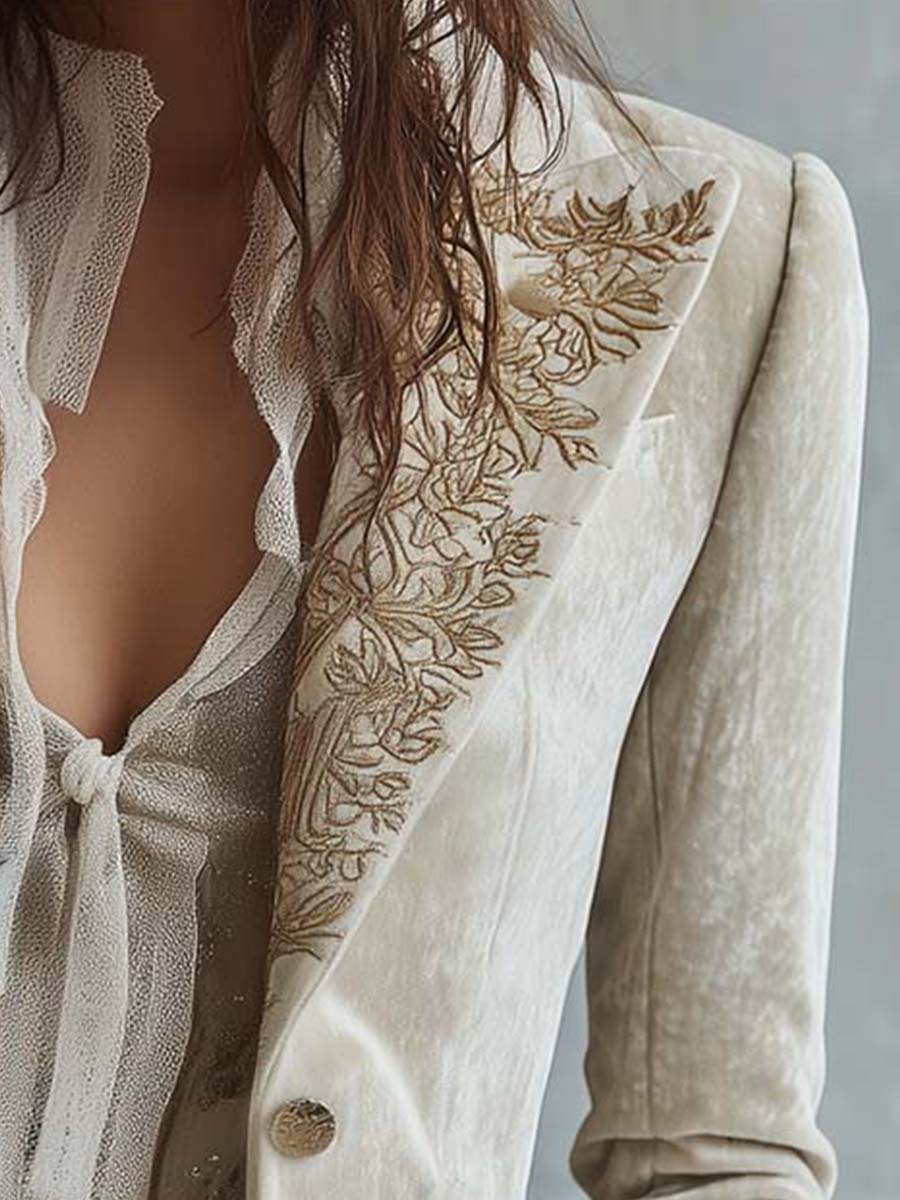 Jenna - Women’s Ivory Embroidered Tailored Blazer