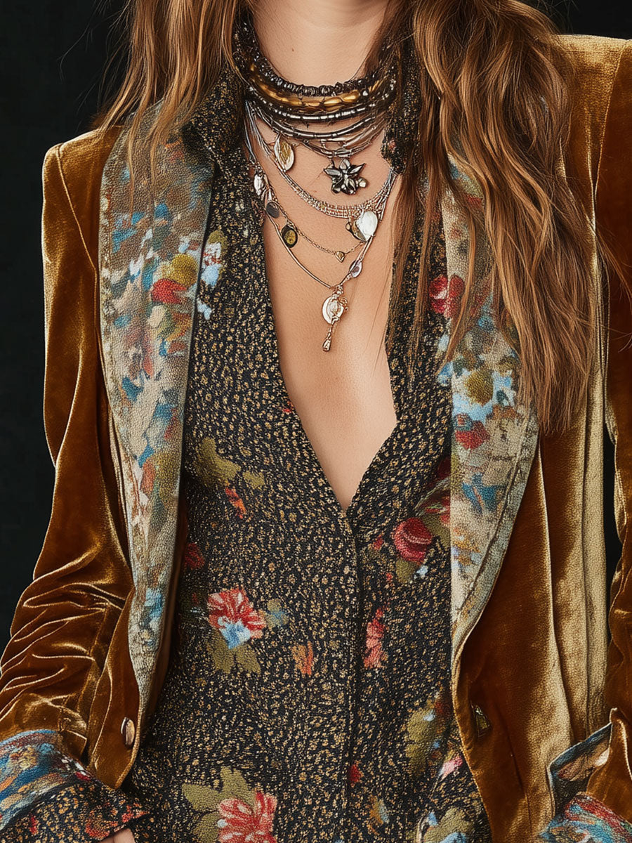 Marissa - Women’s Vintage Floral Print Patchwork Blazer