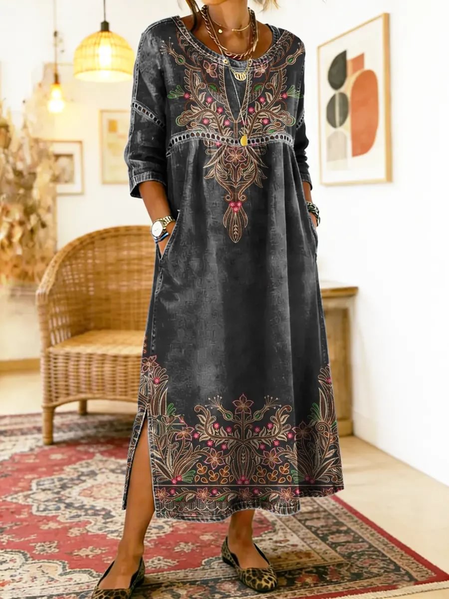 Tonette - Printed Dress with Ethnic Patchwork