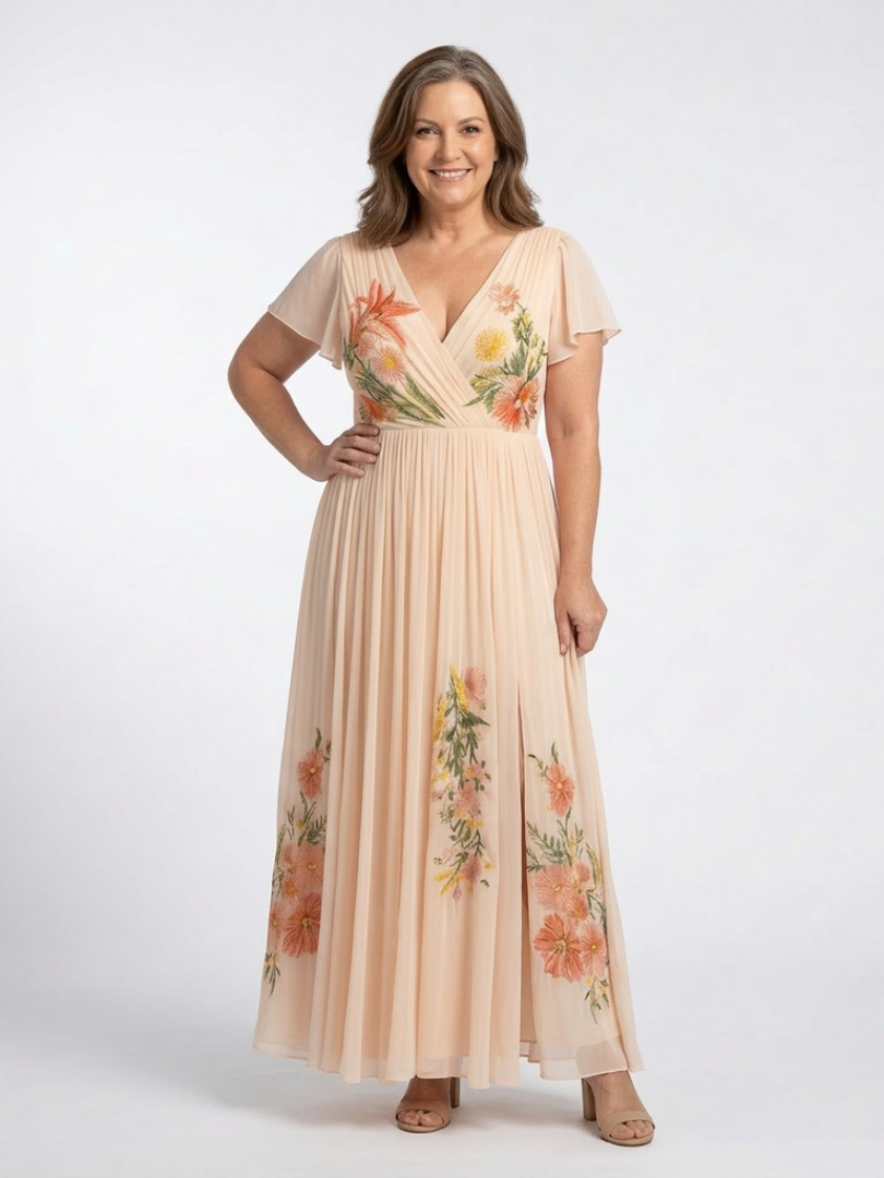 Maurine - V-Neck Short Sleeve Maxi Dress