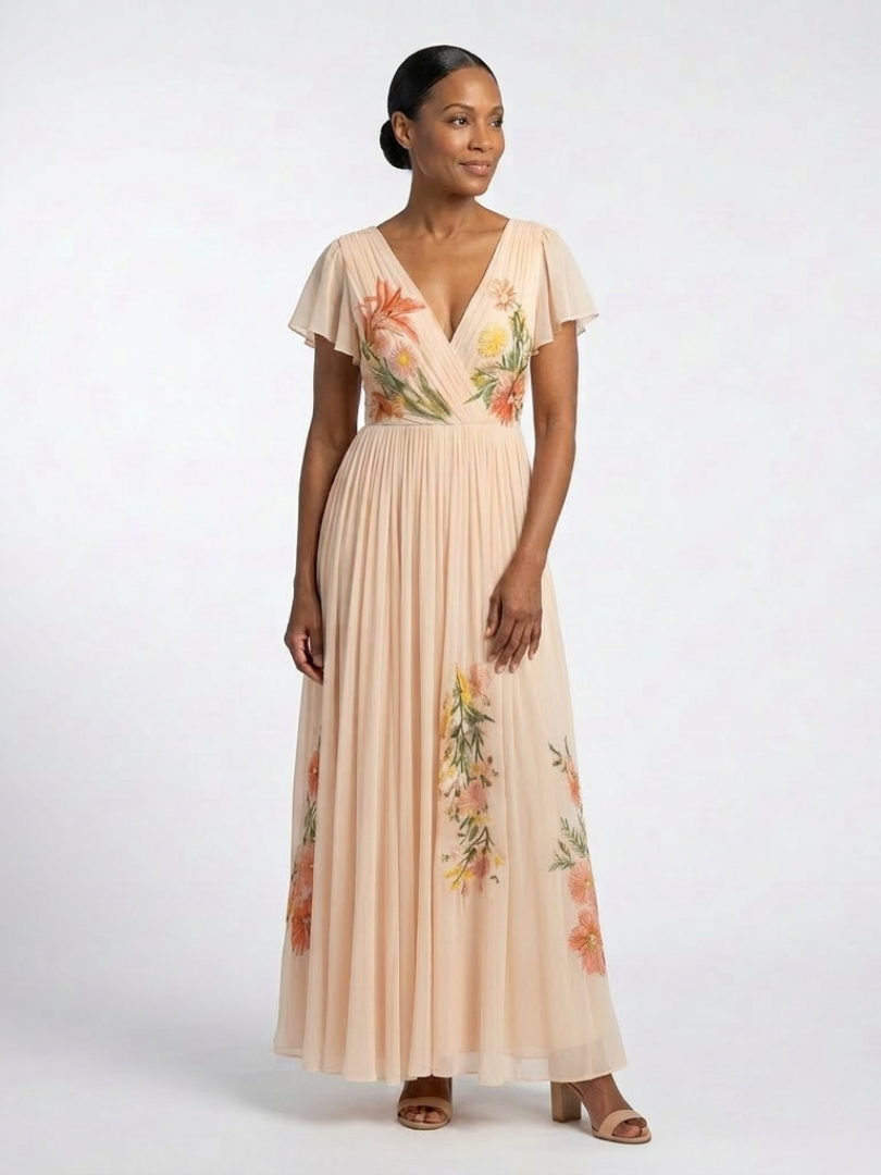 Maurine - V-Neck Short Sleeve Maxi Dress