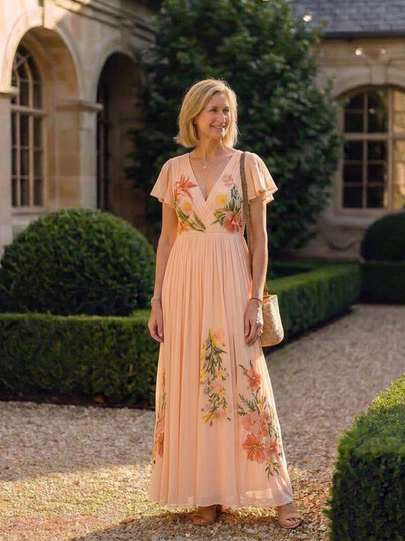Maurine - V-Neck Short Sleeve Maxi Dress