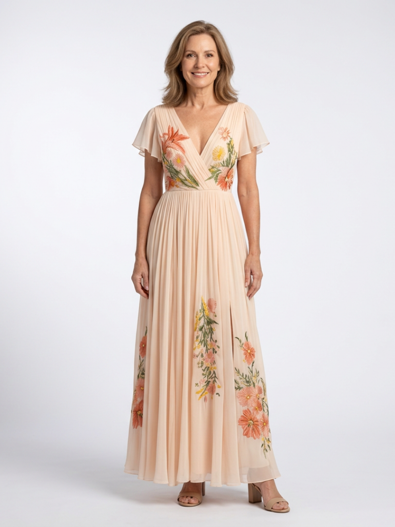 Maurine - V-Neck Short Sleeve Maxi Dress