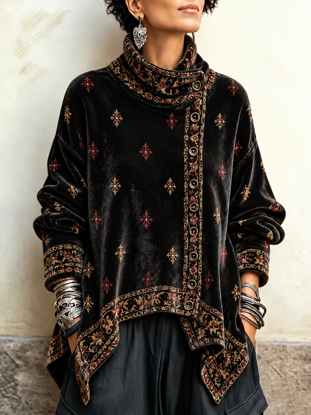 Helena - Embroidered Velvet Top